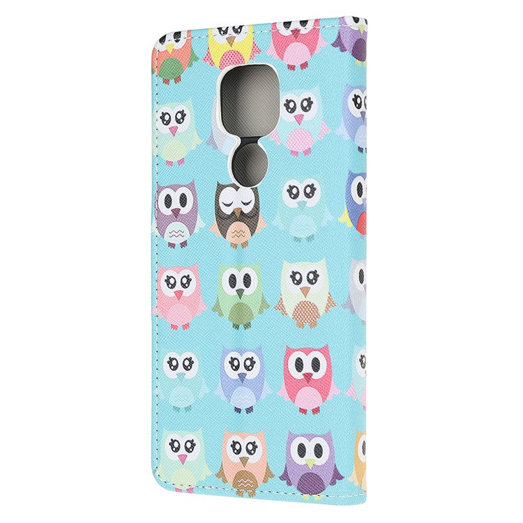 Stand Protector for Motorola Moto E7 Printing Cross Texture Leather Cover - Owls