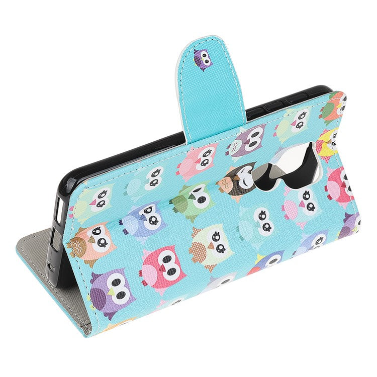 Stand Protector for Motorola Moto E7 Printing Cross Texture Leather Cover - Owls
