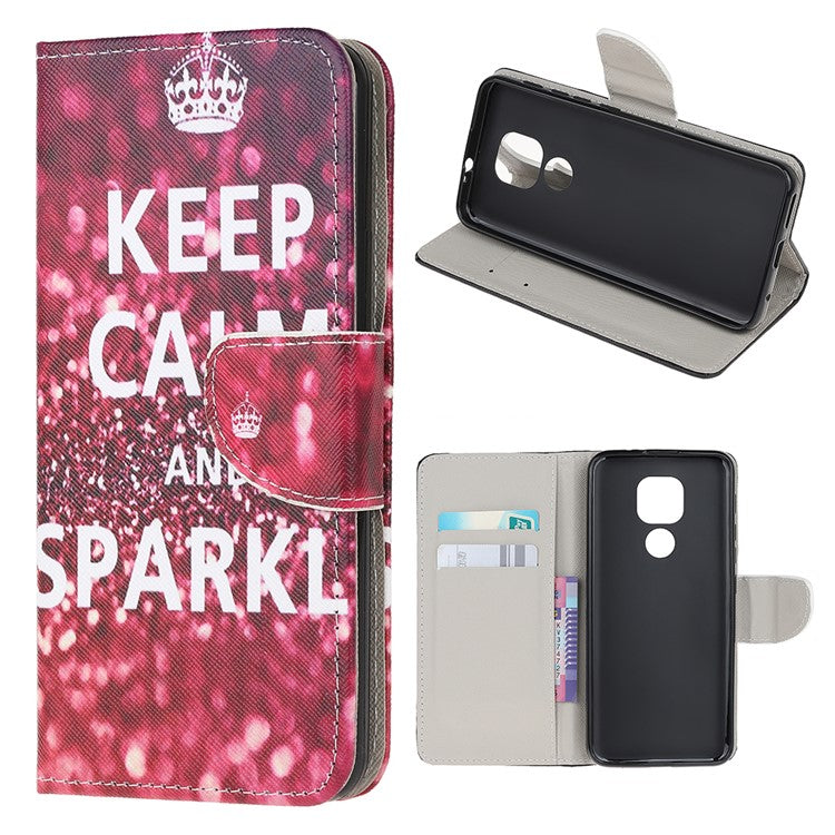Stand Protector for Motorola Moto E7 Printing Cross Texture Leather Cover - Quote Keep Calm and Sparkle