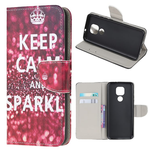 Stand Protector for Motorola Moto E7 Printing Cross Texture Leather Cover - Quote Keep Calm and Sparkle