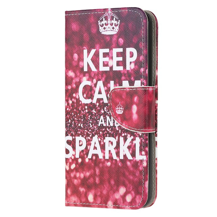 Stand Protector for Motorola Moto E7 Printing Cross Texture Leather Cover - Quote Keep Calm and Sparkle