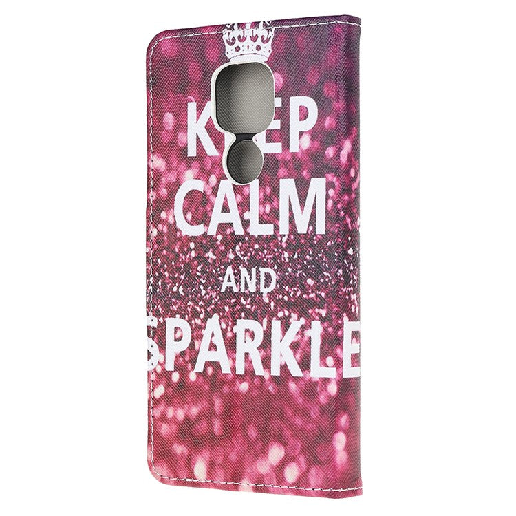 Stand Protector for Motorola Moto E7 Printing Cross Texture Leather Cover - Quote Keep Calm and Sparkle