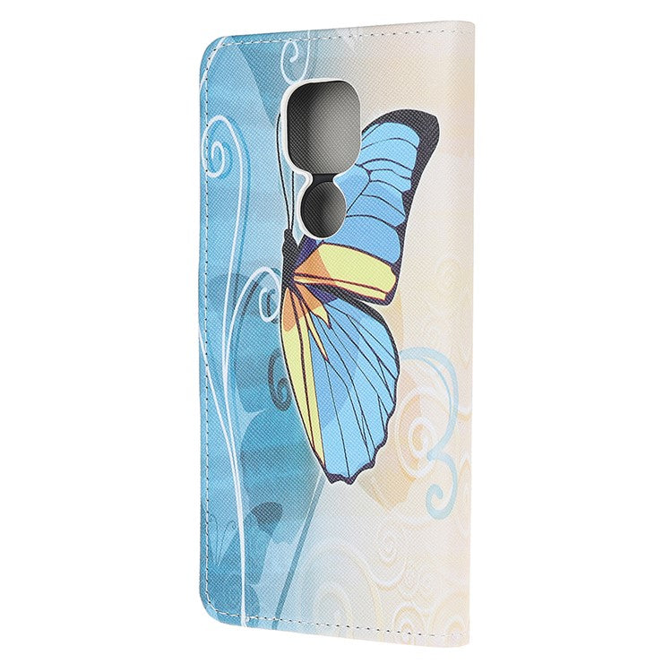 Stand Protector for Motorola Moto E7 Printing Cross Texture Leather Cover - Blue Butterfly