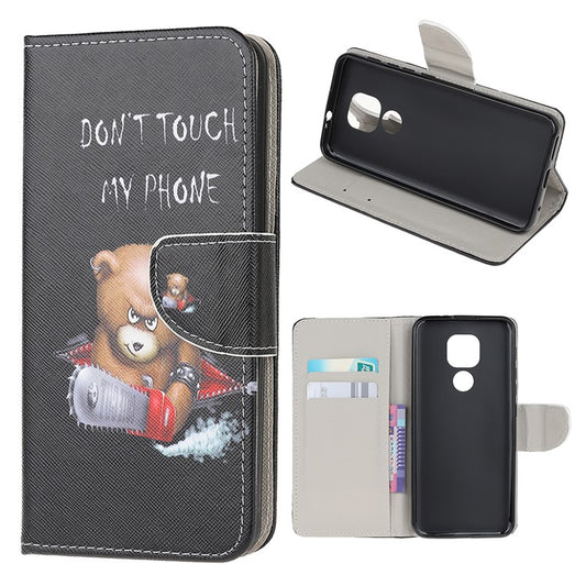 Stand Protector for Motorola Moto E7 Printing Cross Texture Leather Cover - Warning Words