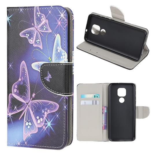 Stand Protector for Motorola Moto E7 Printing Cross Texture Leather Cover - Vivid Butterflies