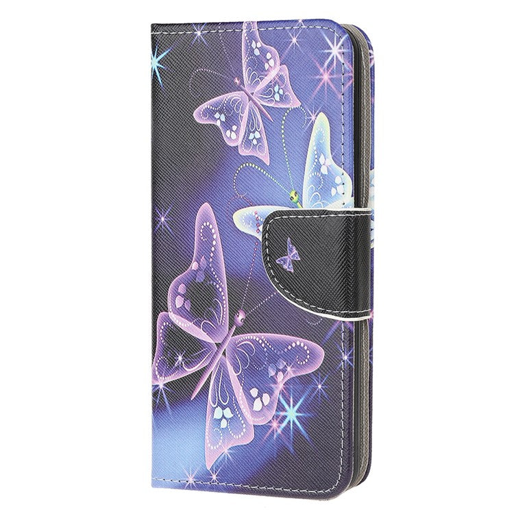 Stand Protector for Motorola Moto E7 Printing Cross Texture Leather Cover - Vivid Butterflies