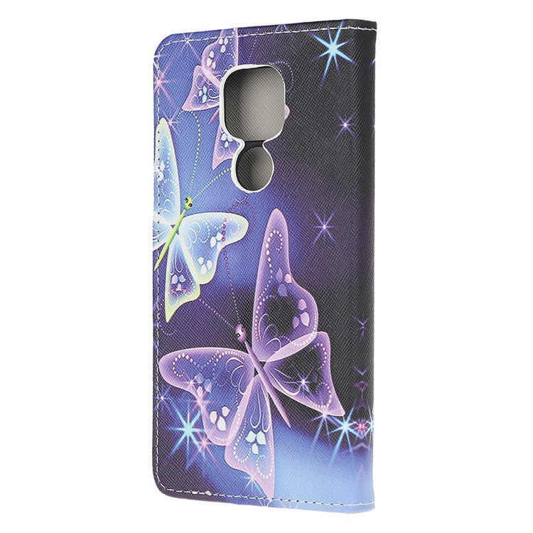 Stand Protector for Motorola Moto E7 Printing Cross Texture Leather Cover - Vivid Butterflies