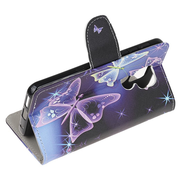 Stand Protector for Motorola Moto E7 Printing Cross Texture Leather Cover - Vivid Butterflies