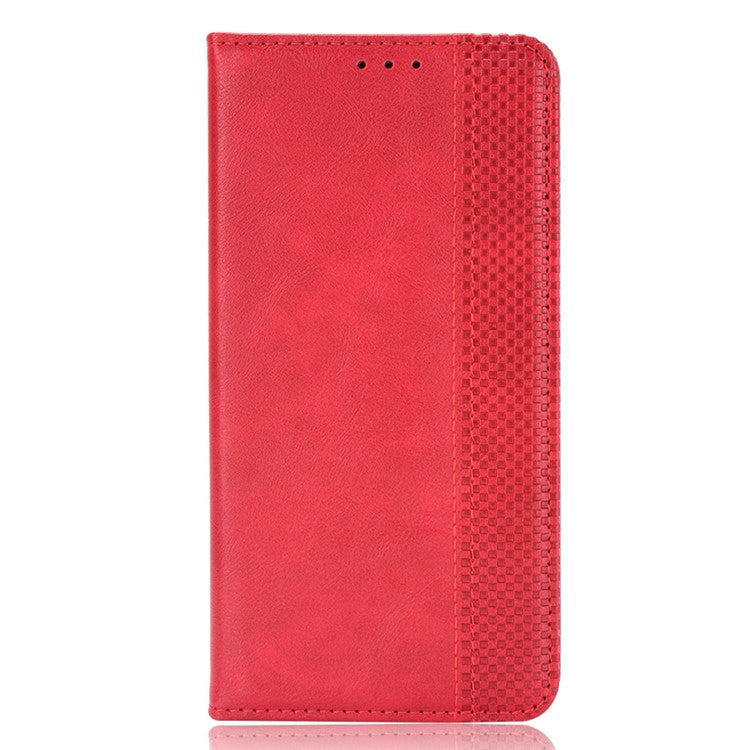 Vintage Style Wallet Stand Leather Phone Cover for Motorola Moto E7 - Red