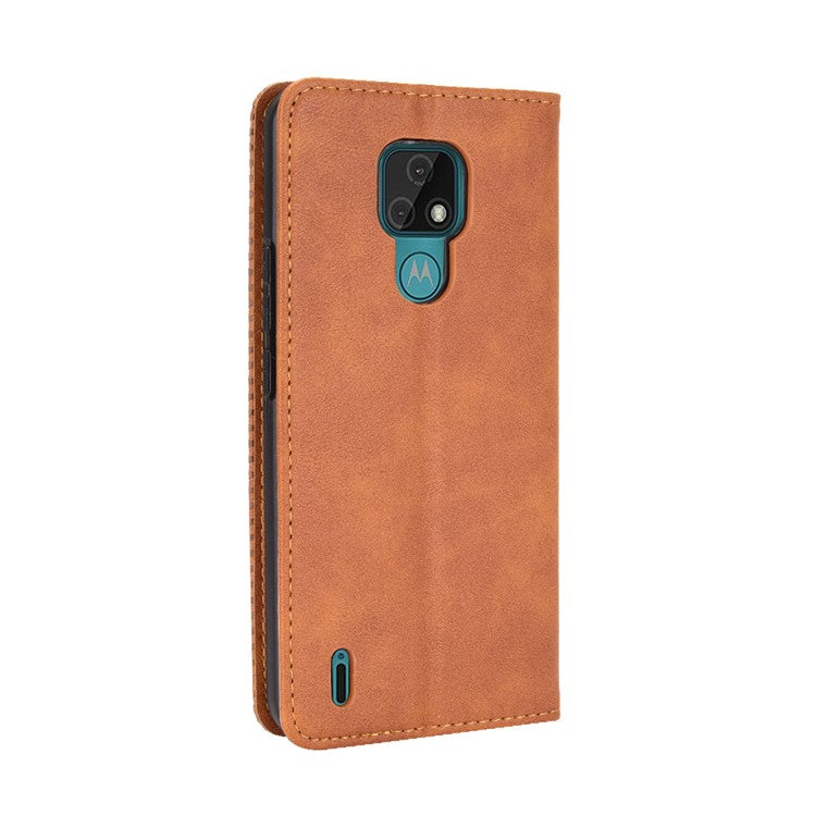 Vintage Style Wallet Stand Leather Phone Cover for Motorola Moto E7 - Brown