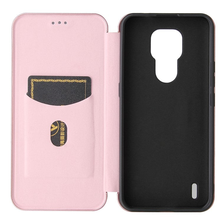 Auto-absorbed Stand Cover for Motorola Moto E7 Carbon Fiber Texture Leather Case - Pink