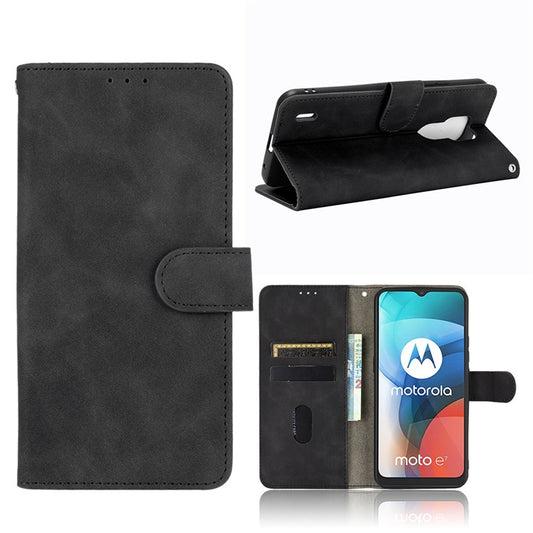 Delicate PU Leather Wallet Cell Phone Case for Motorola Moto E7 - Black