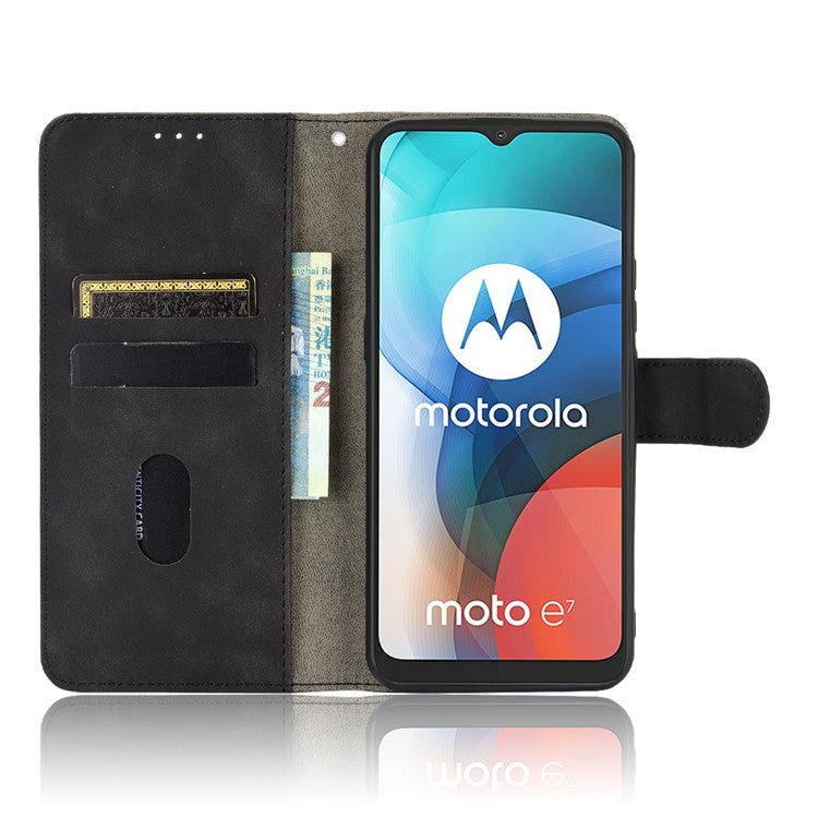 Delicate PU Leather Wallet Cell Phone Case for Motorola Moto E7 - Black