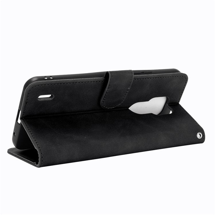 Delicate PU Leather Wallet Cell Phone Case for Motorola Moto E7 - Black