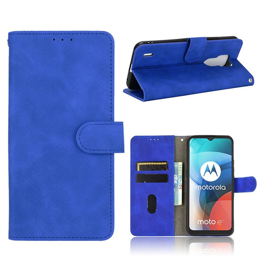Delicate PU Leather Wallet Cell Phone Case for Motorola Moto E7 - Blue
