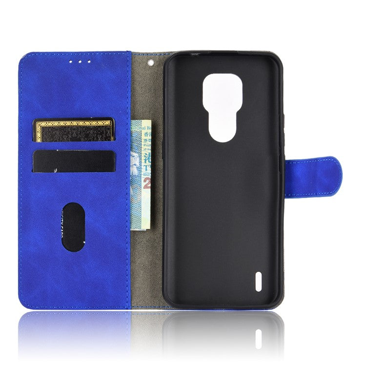 Delicate PU Leather Wallet Cell Phone Case for Motorola Moto E7 - Blue