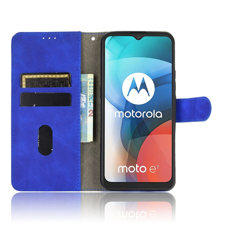 Delicate PU Leather Wallet Cell Phone Case for Motorola Moto E7 - Blue