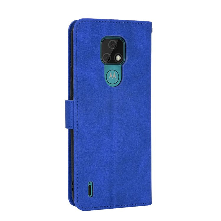 Delicate PU Leather Wallet Cell Phone Case for Motorola Moto E7 - Blue