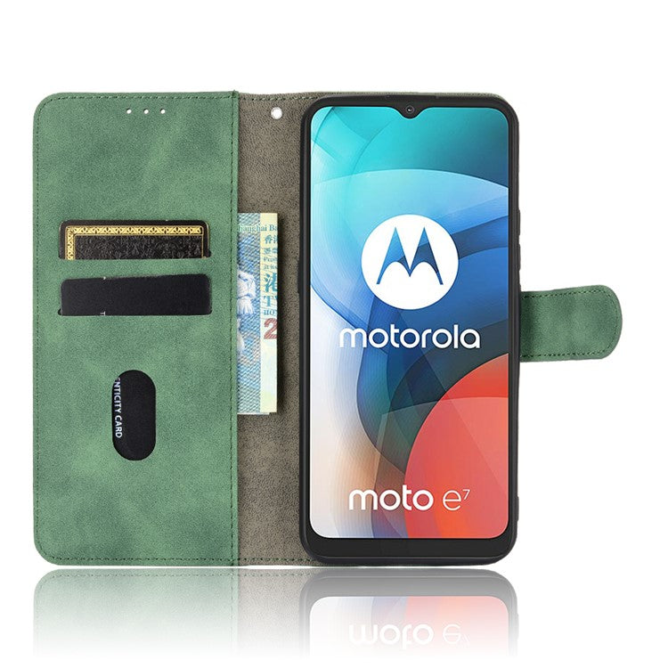 Delicate PU Leather Wallet Cell Phone Case for Motorola Moto E7 - Green