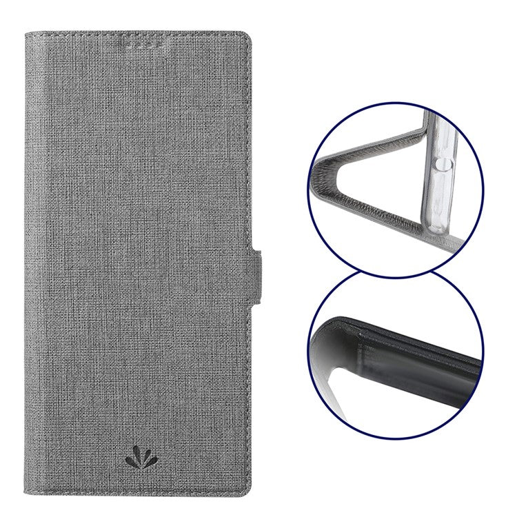 VILI DMK Double Card Holder Magnetic Clasp Leather Wallet Stand Cover for Motorola Moto G 5G - Grey