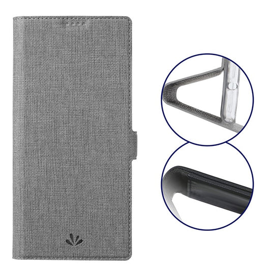 VILI DMK Double Card Holder Magnetic Clasp Leather Wallet Stand Cover for Motorola Moto G 5G - Grey