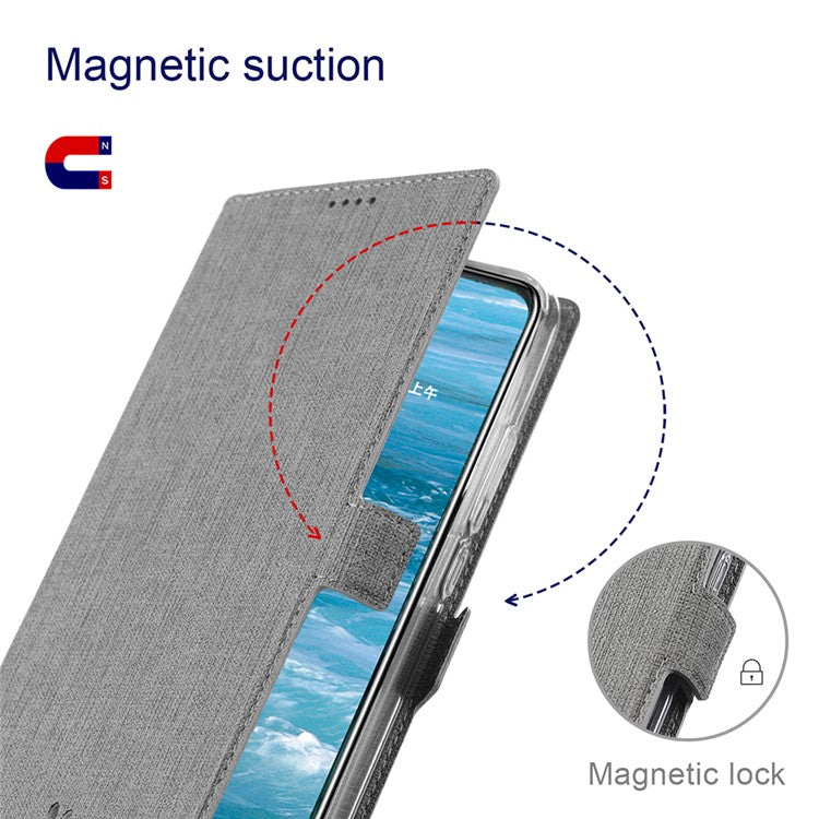 VILI DMK Double Card Holder Magnetic Clasp Leather Wallet Stand Cover for Motorola Moto G 5G - Grey