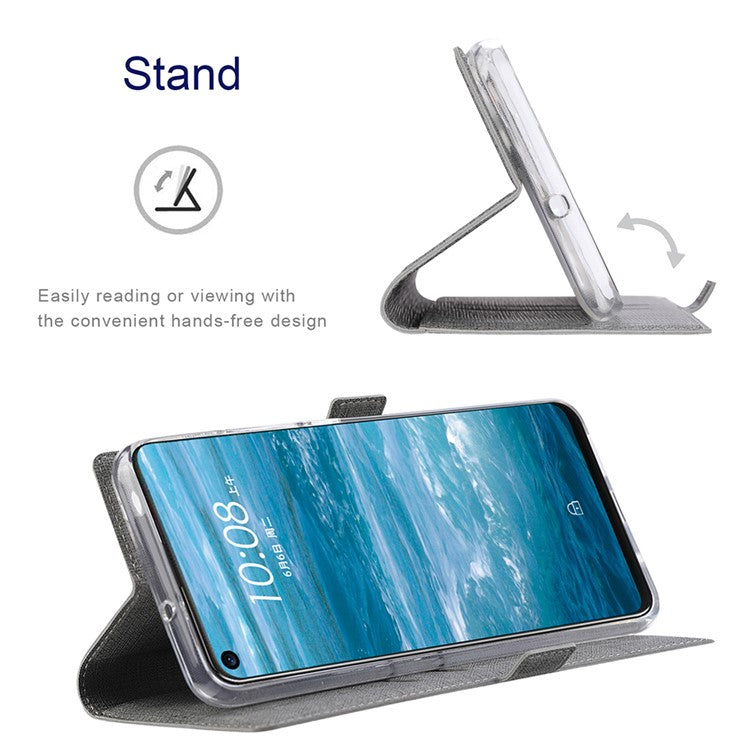 VILI DMK Double Card Holder Magnetic Clasp Leather Wallet Stand Cover for Motorola Moto G 5G - Grey