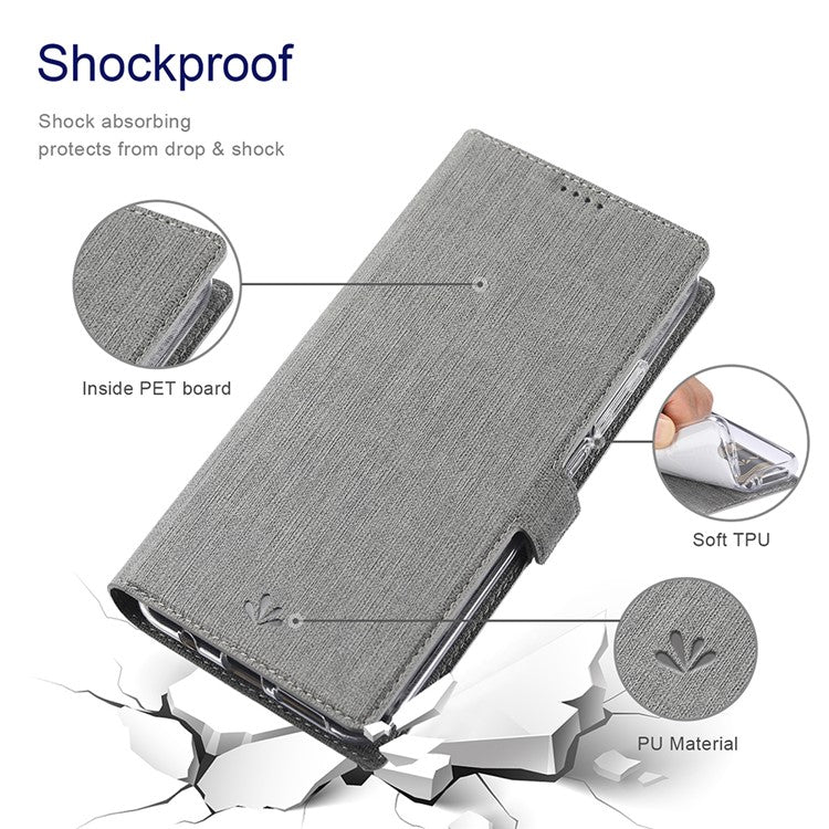 VILI DMK Double Card Holder Magnetic Clasp Leather Wallet Stand Cover for Motorola Moto G 5G - Grey