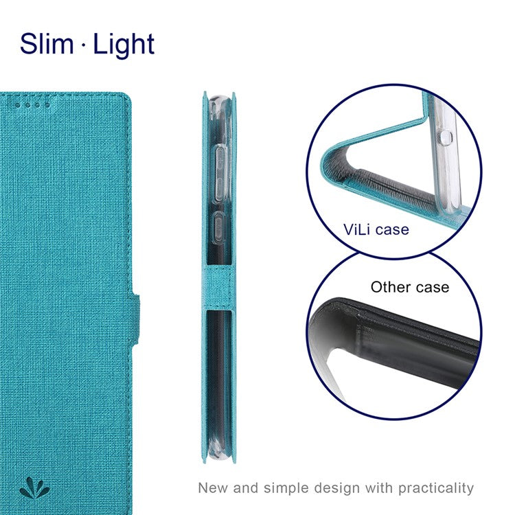 VILI DMK Double Card Holder Magnetic Clasp Leather Wallet Stand Cover for Motorola Moto G 5G - Blue