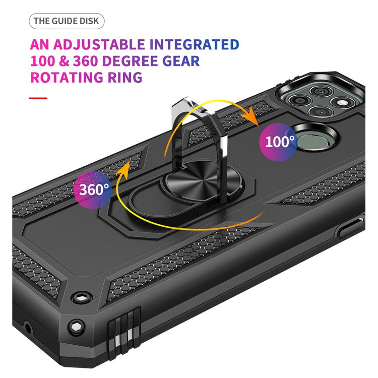 Armor Anti-fall Metal Ring Kickstand Hybrid PC TPU Shell for Motorola Moto G9 Power - Black
