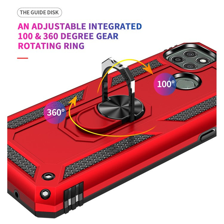 Armor Anti-fall Metal Ring Kickstand Hybrid PC TPU Shell for Motorola Moto G9 Power - Red