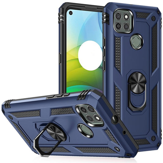 Armor Anti-fall Metal Ring Kickstand Hybrid PC TPU Shell for Motorola Moto G9 Power - Blue