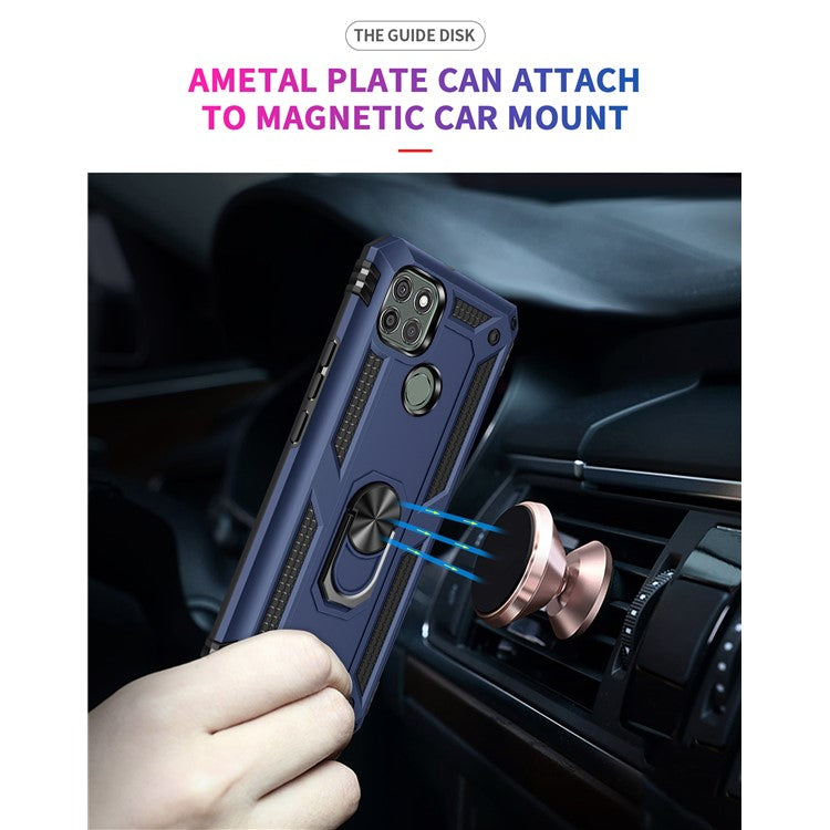 Armor Anti-fall Metal Ring Kickstand Hybrid PC TPU Shell for Motorola Moto G9 Power - Blue