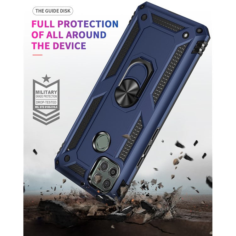 Armor Anti-fall Metal Ring Kickstand Hybrid PC TPU Shell for Motorola Moto G9 Power - Blue