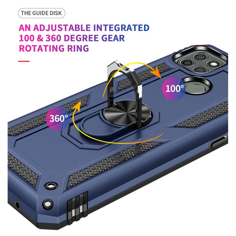 Armor Anti-fall Metal Ring Kickstand Hybrid PC TPU Shell for Motorola Moto G9 Power - Blue
