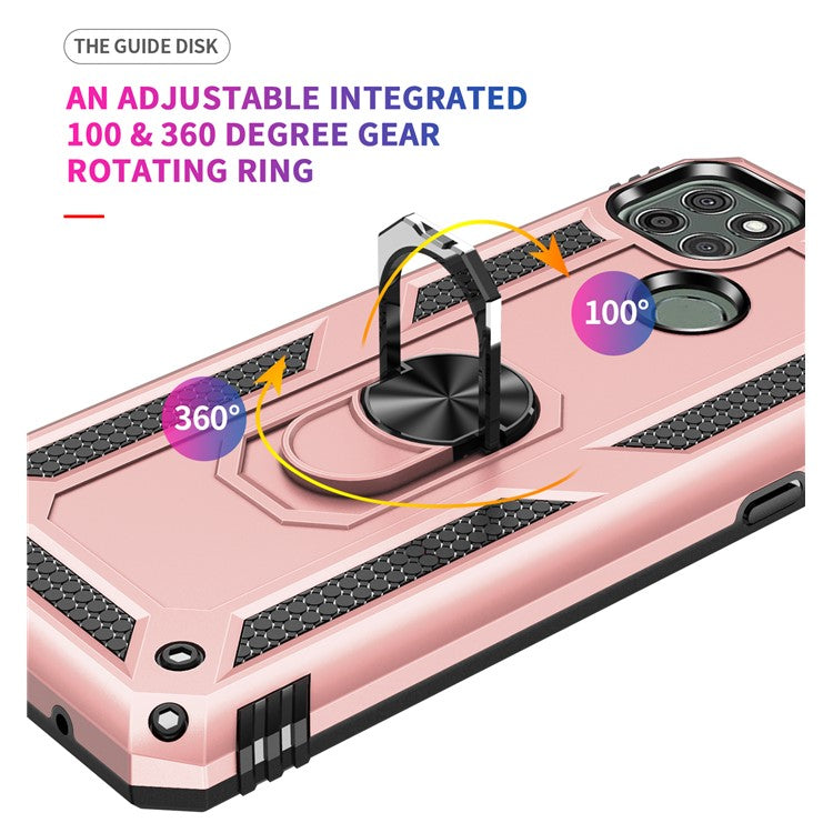 Armor Anti-fall Metal Ring Kickstand Hybrid PC TPU Shell for Motorola Moto G9 Power - Rose Gold