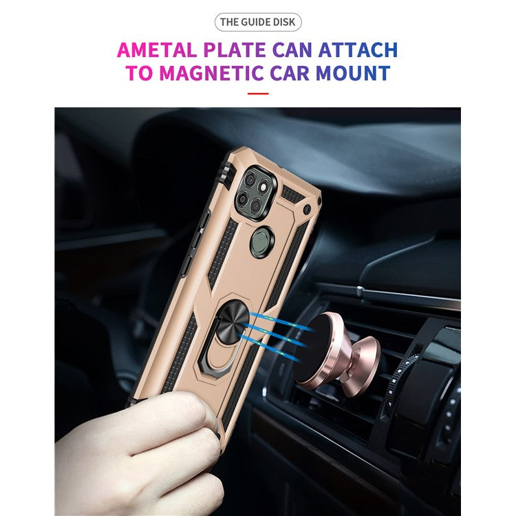 Armor Anti-fall Metal Ring Kickstand Hybrid PC TPU Shell for Motorola Moto G9 Power - Gold