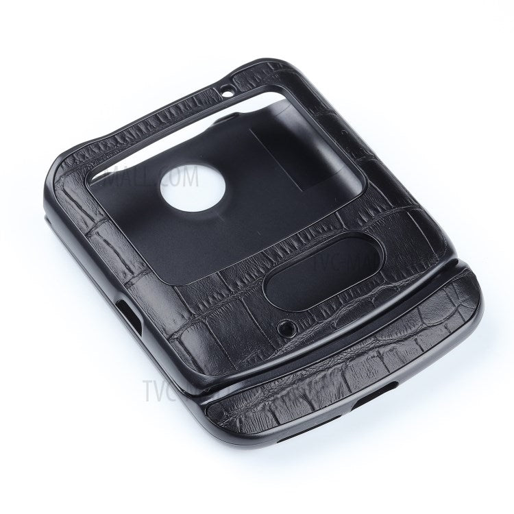 Crocodile Texture Genuine Leather Coated Plastic Phone Case for Motorola Razr 5G - Black