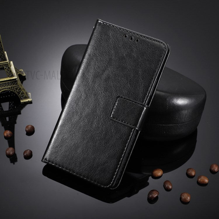 Wallet Stand Design Crazy Horse Skin Leather Phone Cover Shell with Lanyard for Motorola Moto G Stylus 4G (2021) - Black