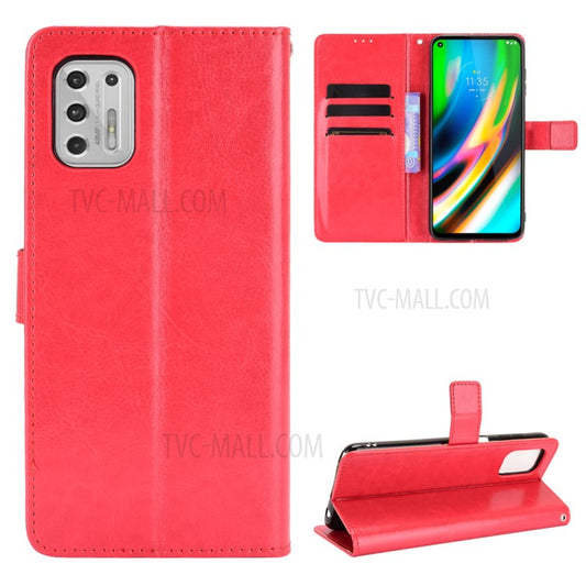 Wallet Stand Design Crazy Horse Skin Leather Phone Cover Shell with Lanyard for Motorola Moto G Stylus 4G (2021) - Red
