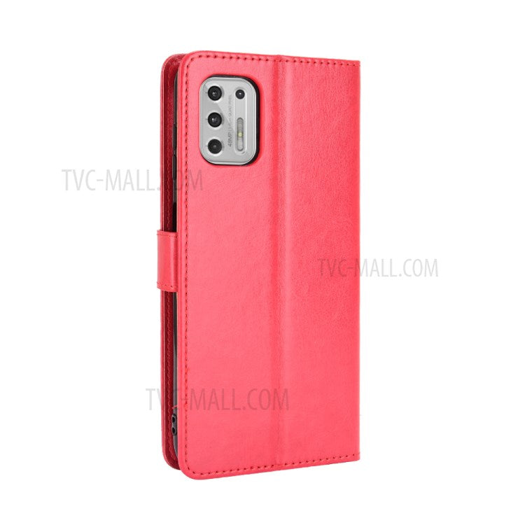 Wallet Stand Design Crazy Horse Skin Leather Phone Cover Shell with Lanyard for Motorola Moto G Stylus 4G (2021) - Red
