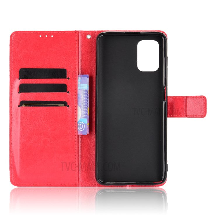 Wallet Stand Design Crazy Horse Skin Leather Phone Cover Shell with Lanyard for Motorola Moto G Stylus 4G (2021) - Red
