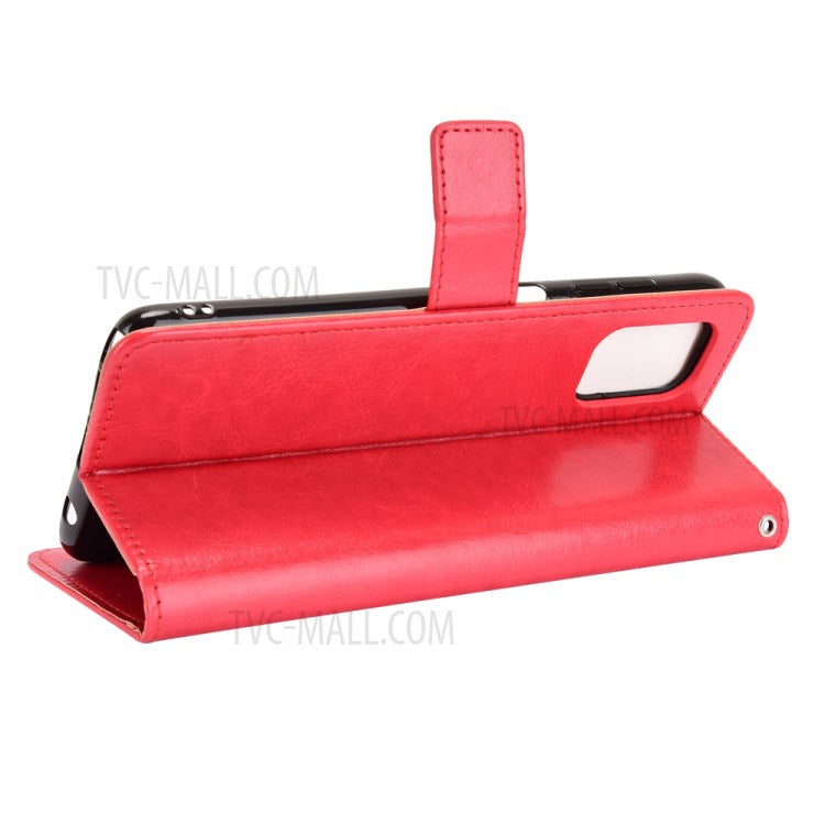 Wallet Stand Design Crazy Horse Skin Leather Phone Cover Shell with Lanyard for Motorola Moto G Stylus 4G (2021) - Red
