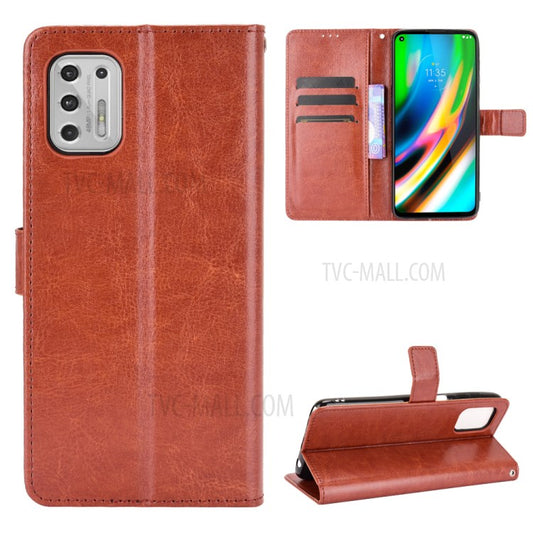Wallet Stand Design Crazy Horse Skin Leather Phone Cover Shell with Lanyard for Motorola Moto G Stylus 4G (2021) - Brown