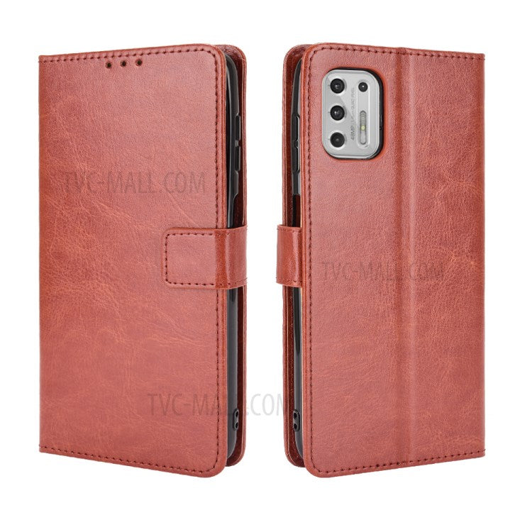 Wallet Stand Design Crazy Horse Skin Leather Phone Cover Shell with Lanyard for Motorola Moto G Stylus 4G (2021) - Brown