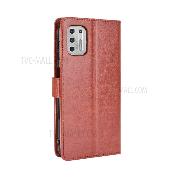 Wallet Stand Design Crazy Horse Skin Leather Phone Cover Shell with Lanyard for Motorola Moto G Stylus 4G (2021) - Brown