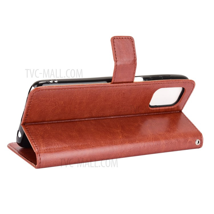Wallet Stand Design Crazy Horse Skin Leather Phone Cover Shell with Lanyard for Motorola Moto G Stylus 4G (2021) - Brown