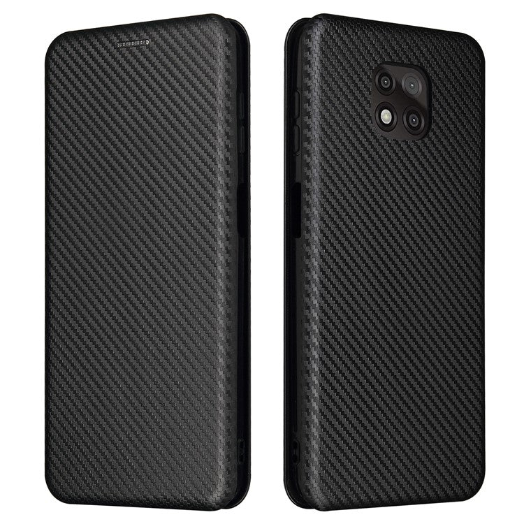 Auto-absorbed Stand Carbon Fiber Texture Leather Shell Cover for Motorola Moto G Power (2021) - Black