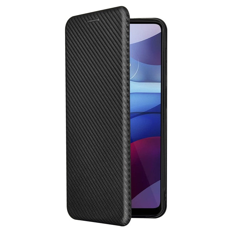 Auto-absorbed Stand Carbon Fiber Texture Leather Shell Cover for Motorola Moto G Power (2021) - Black