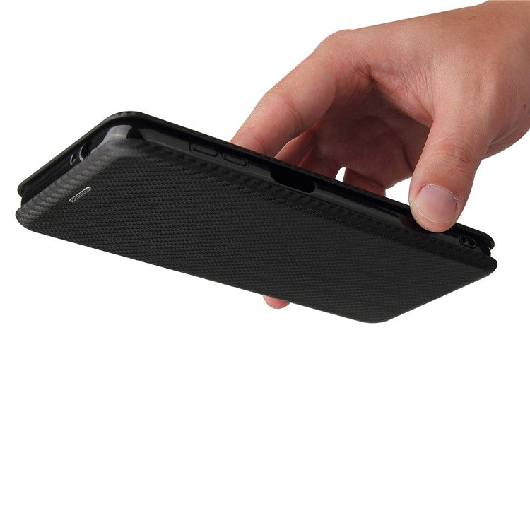Auto-absorbed Stand Carbon Fiber Texture Leather Shell Cover for Motorola Moto G Power (2021) - Black